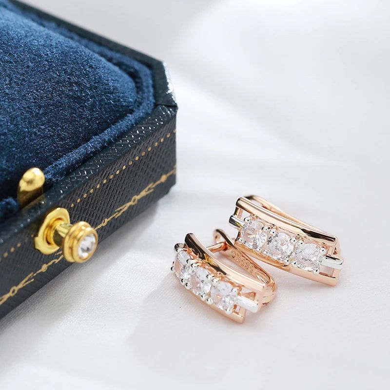 Exquisite Geometric Drop Earrings with Natural Zircon in Rose Gold and Antique Gold Finish