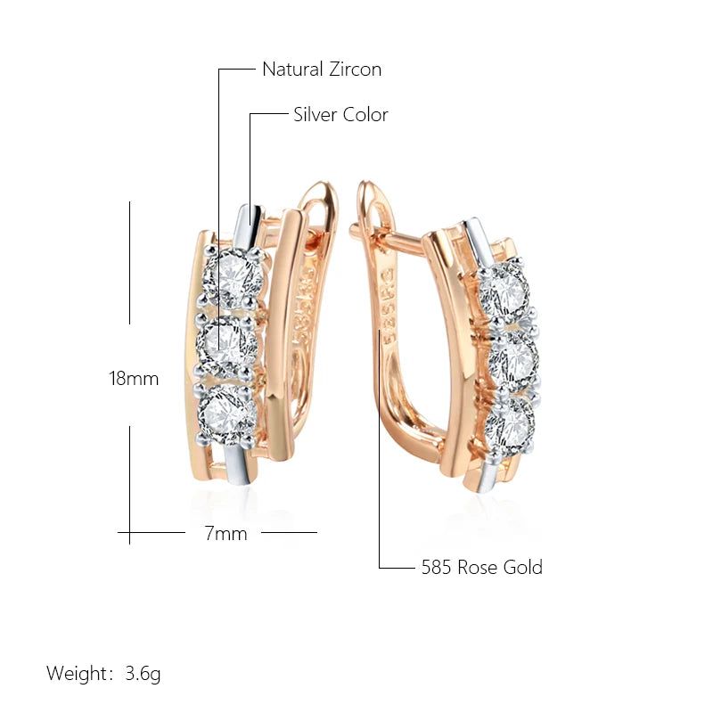 Exquisite Geometric Drop Earrings with Natural Zircon in Rose Gold and Antique Gold Finish