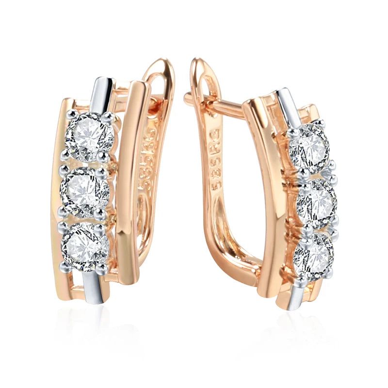 Exquisite Geometric Drop Earrings with Natural Zircon in Rose Gold and Antique Gold Finish