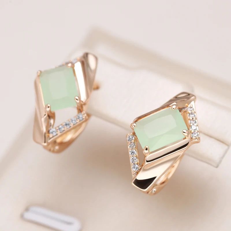 Exquisite Geometric Rose Gold Drop Earrings with Emerald Cut Zircon