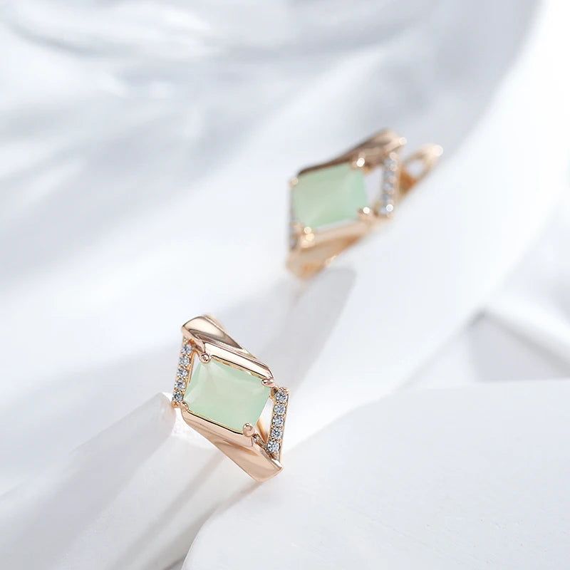 Exquisite Geometric Rose Gold Drop Earrings with Emerald Cut Zircon