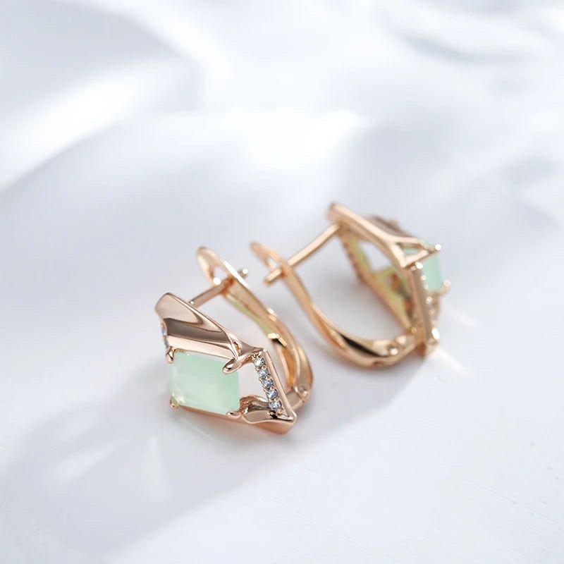 Exquisite Geometric Rose Gold Drop Earrings with Emerald Cut Zircon