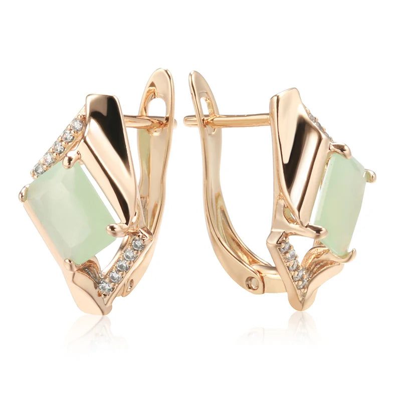 Exquisite Geometric Rose Gold Drop Earrings with Emerald Cut Zircon