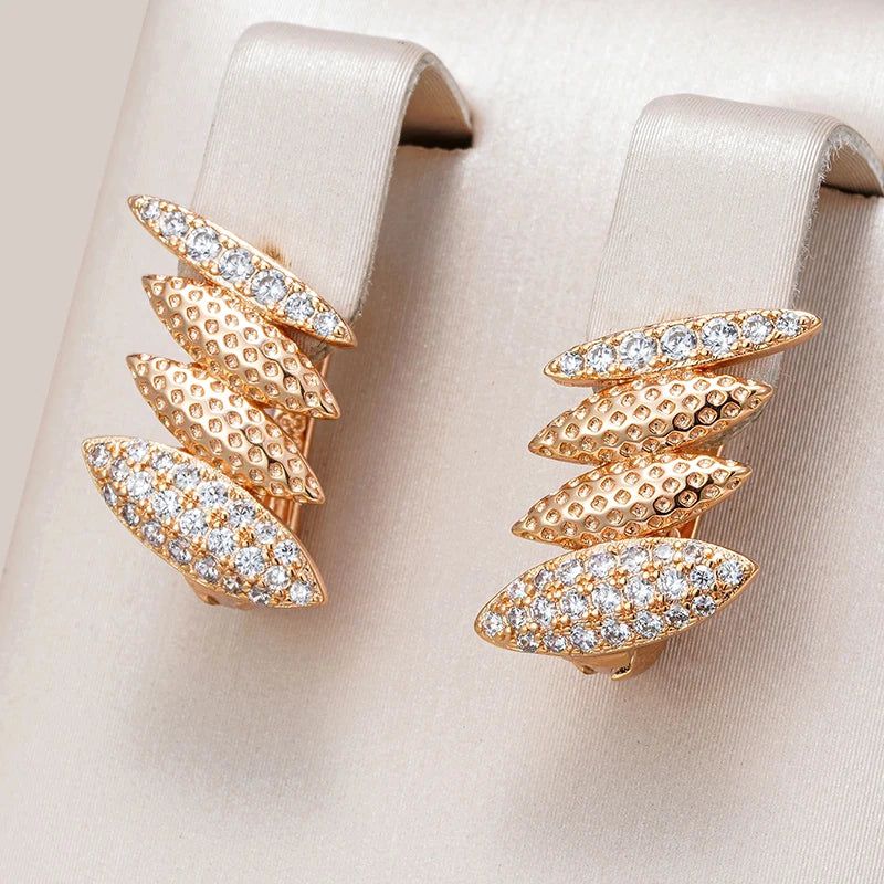 Exquisite Geometric Rose Gold Earrings with Natural Zircon and Micro-Wax Inlay for Bridal Elegance