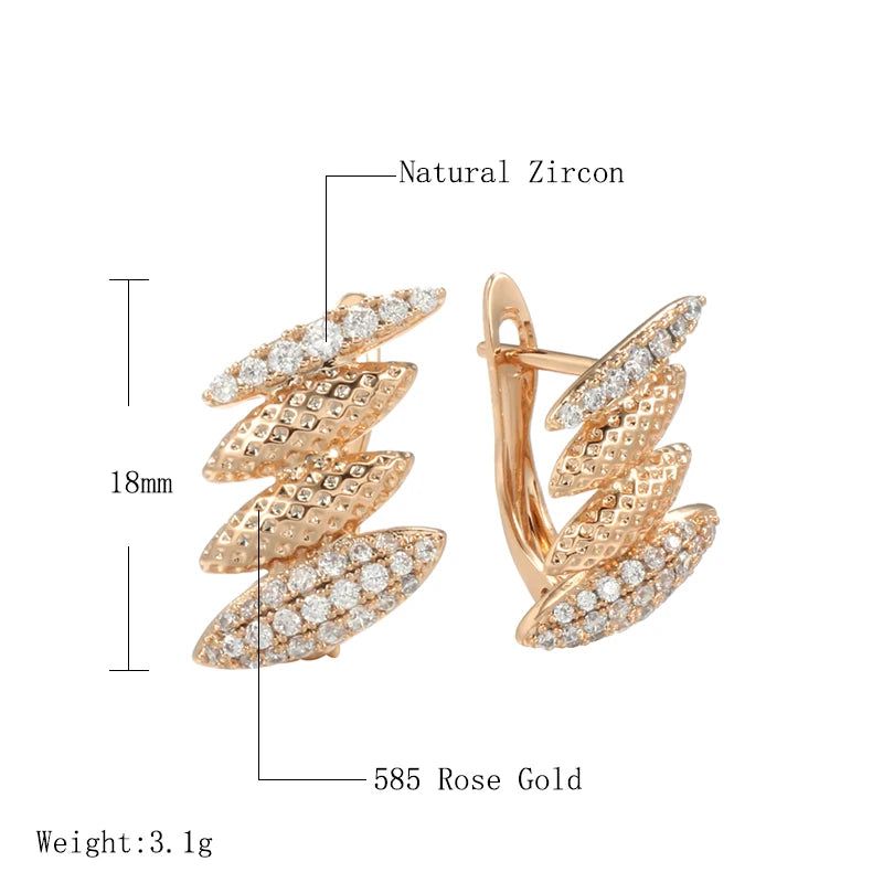 Exquisite Geometric Rose Gold Earrings with Natural Zircon and Micro-Wax Inlay for Bridal Elegance