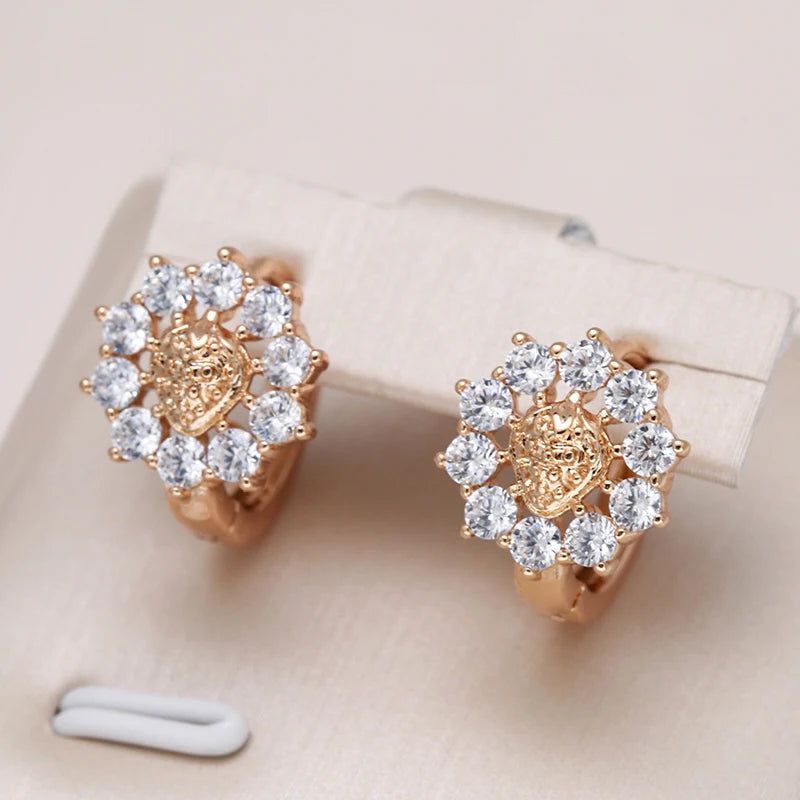 Exquisite Hollow Flower Rose Gold Stud Earrings with Natural Zircon