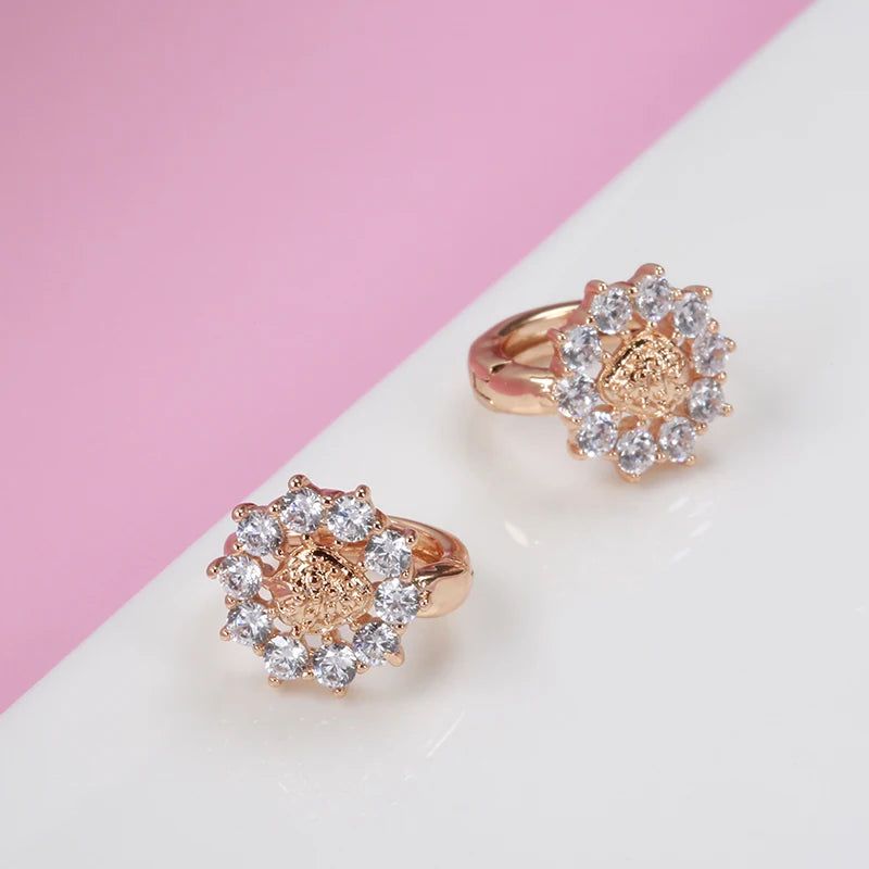 Exquisite Hollow Flower Rose Gold Stud Earrings with Natural Zircon