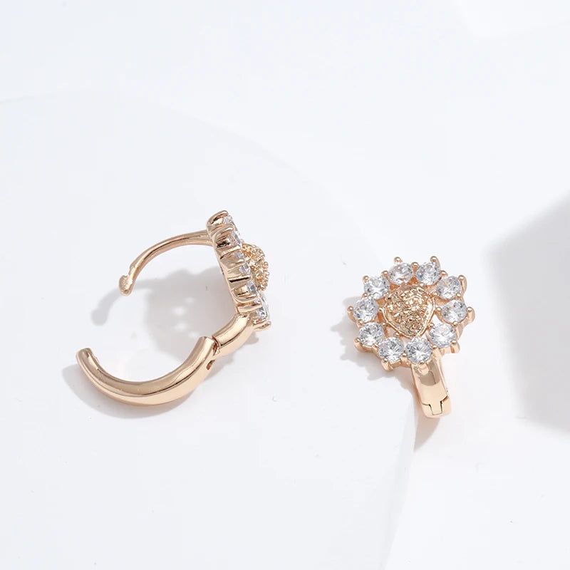 Exquisite Hollow Flower Rose Gold Stud Earrings with Natural Zircon