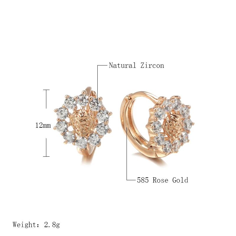 Exquisite Hollow Flower Rose Gold Stud Earrings with Natural Zircon