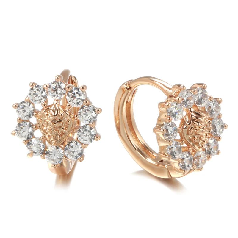 Exquisite Hollow Flower Rose Gold Stud Earrings with Natural Zircon