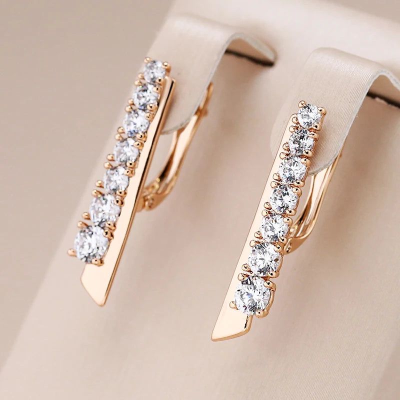 Exquisite Long Dangle Earrings in Luxury Rose Gold with Natural Zircon