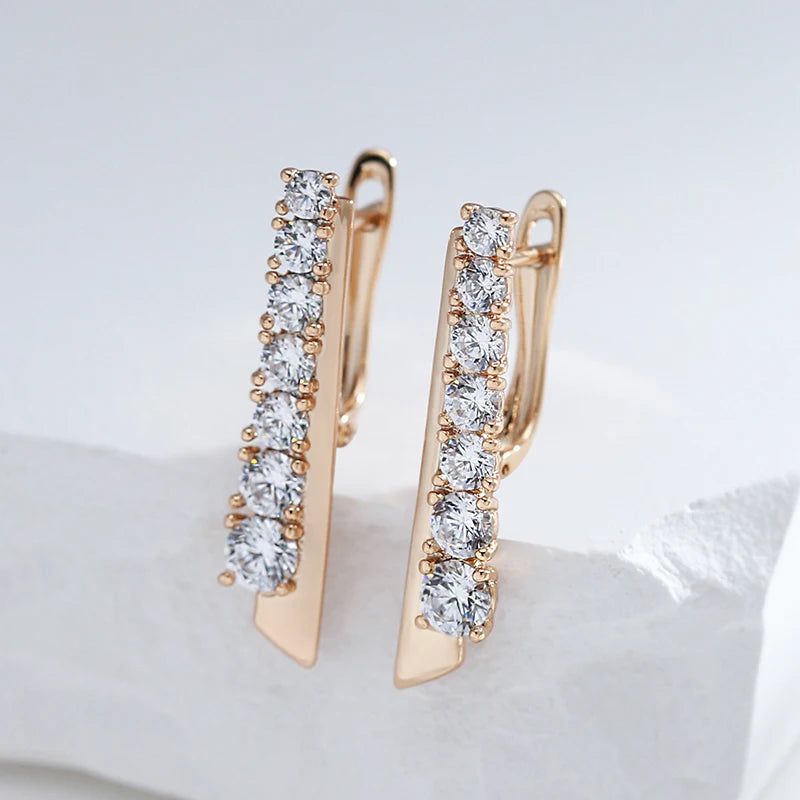 Exquisite Long Dangle Earrings in Luxury Rose Gold with Natural Zircon