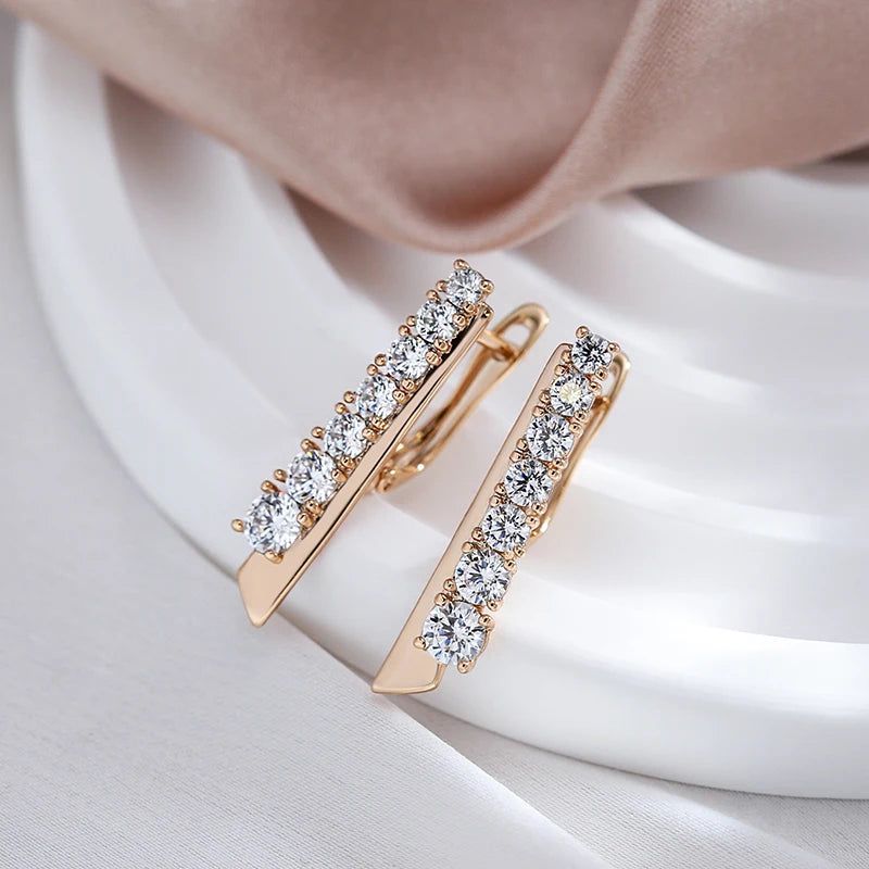 Exquisite Long Dangle Earrings in Luxury Rose Gold with Natural Zircon