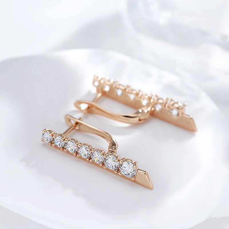 Exquisite Long Dangle Earrings in Luxury Rose Gold with Natural Zircon