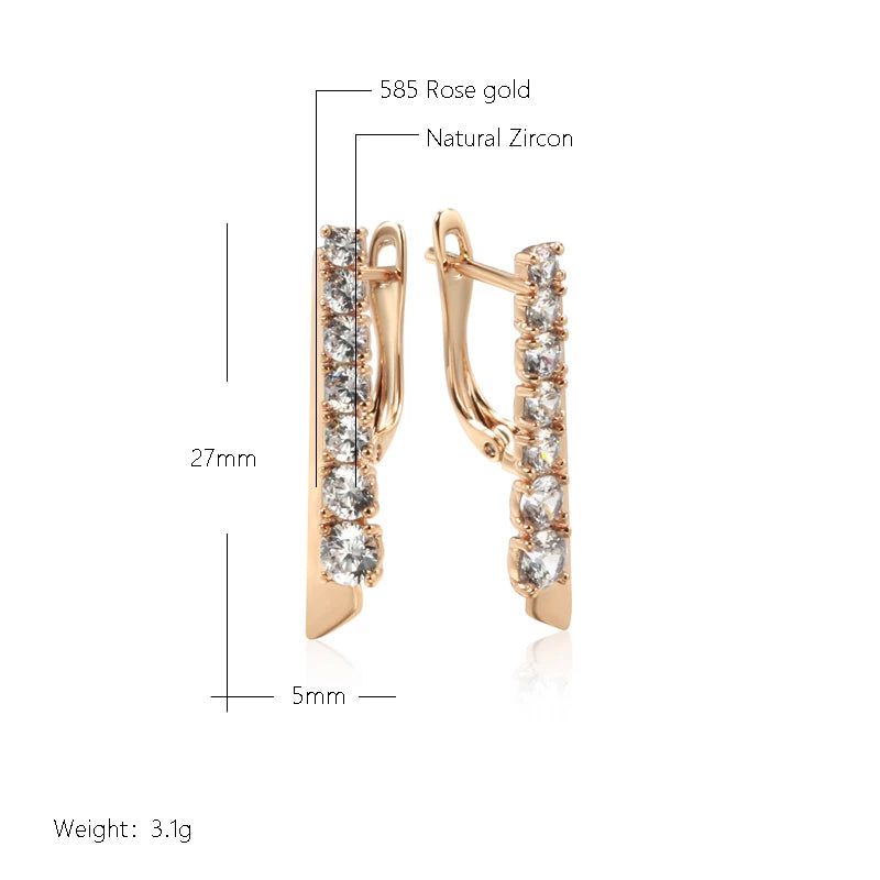 Exquisite Long Dangle Earrings in Luxury Rose Gold with Natural Zircon