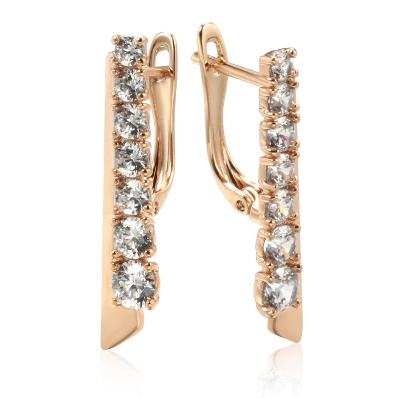 Exquisite Long Dangle Earrings in Luxury Rose Gold with Natural Zircon