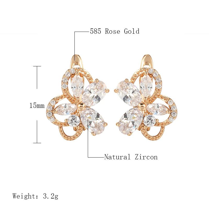 Exquisite Natural Zircon Butterfly Floral Drop Earrings in 585 Rose Gold Finish