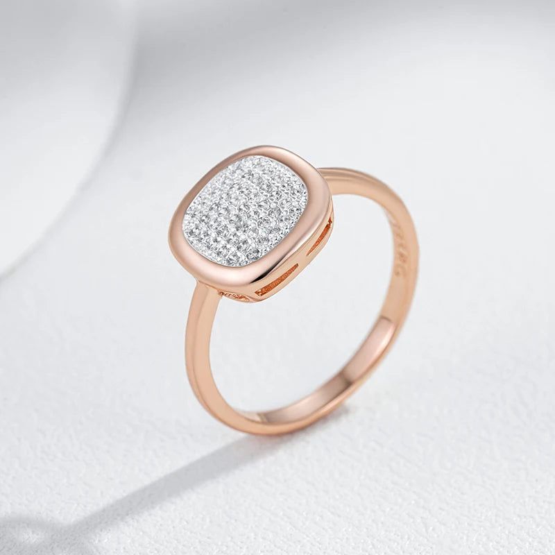 Exquisite Natural Zircon Square Cocktail Ring in Elegant 585 Rose Gold and Silver Mix