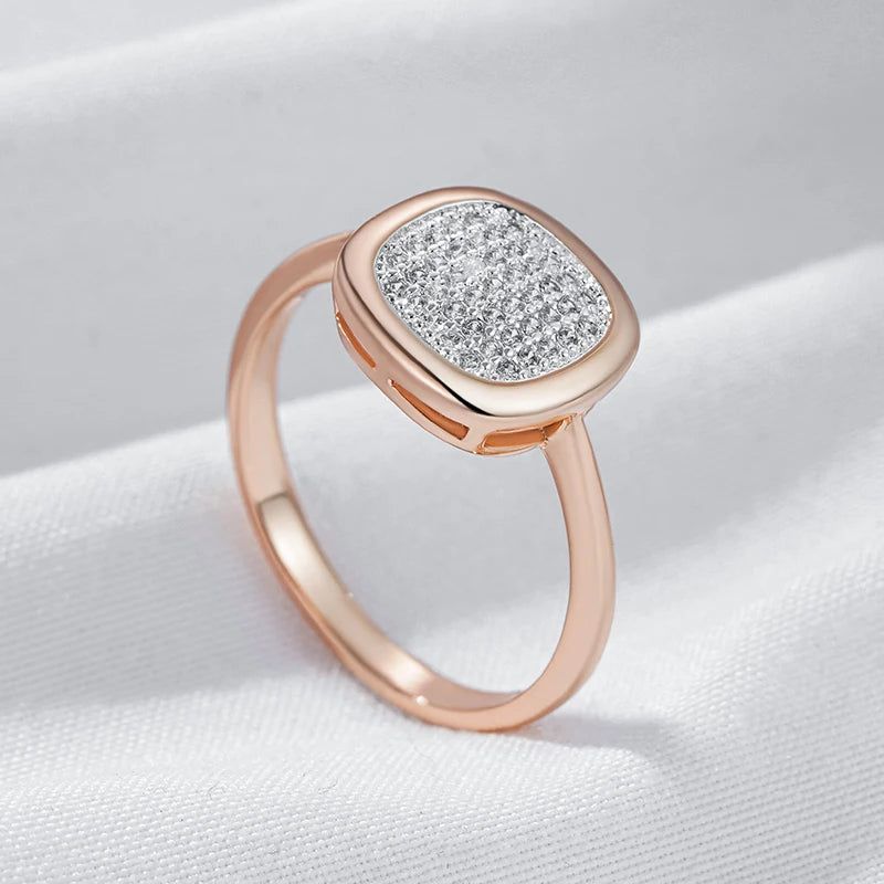 Exquisite Natural Zircon Square Cocktail Ring in Elegant 585 Rose Gold and Silver Mix