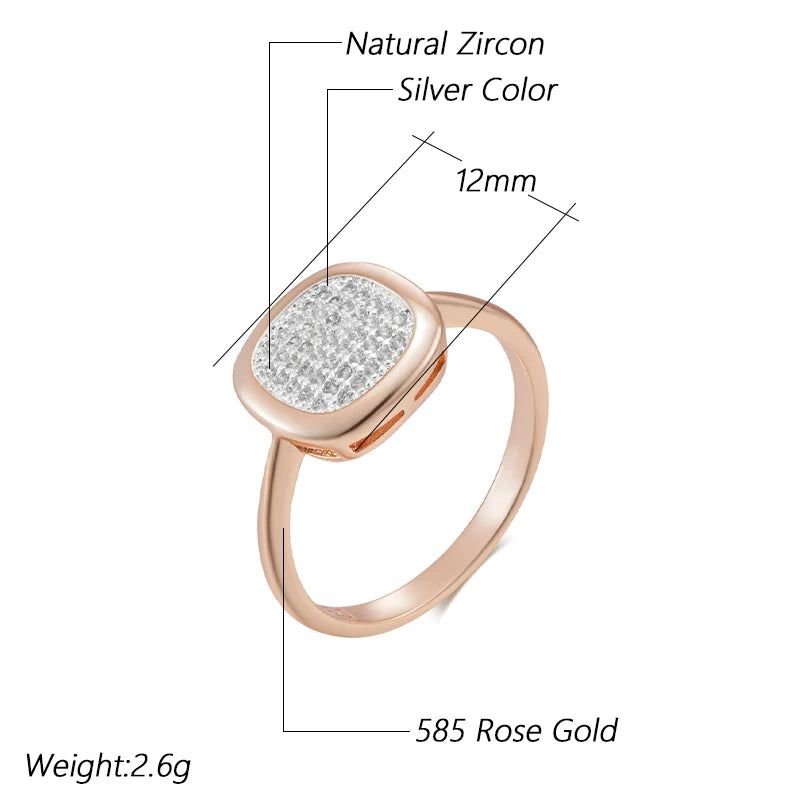 Exquisite Natural Zircon Square Cocktail Ring in Elegant 585 Rose Gold and Silver Mix