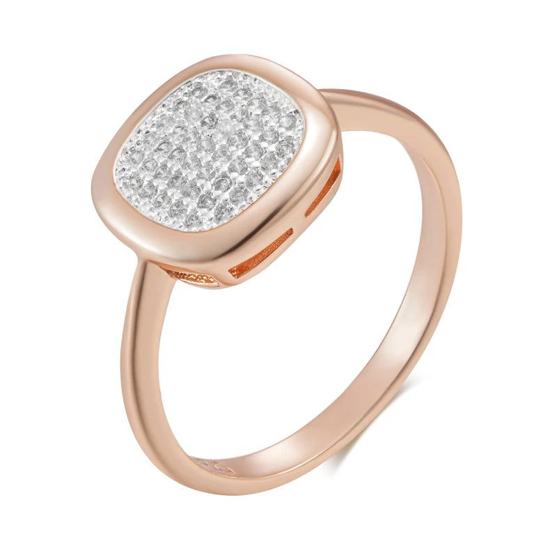 Exquisite Natural Zircon Square Cocktail Ring in Elegant 585 Rose Gold and Silver Mix