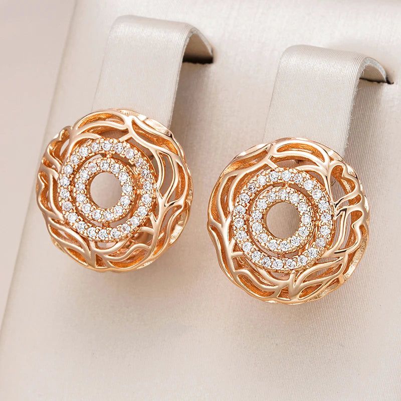 Exquisite New Vintage Geometric Drop Earrings in 585 Rose Gold with Natural Zircon