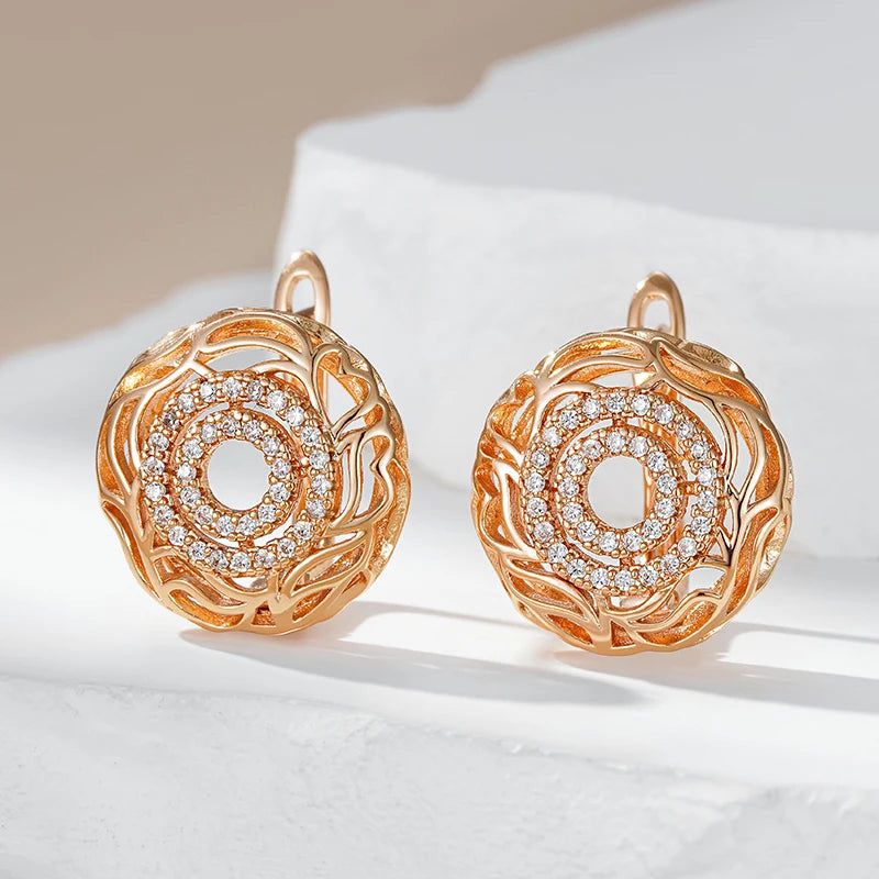 Exquisite New Vintage Geometric Drop Earrings in 585 Rose Gold with Natural Zircon