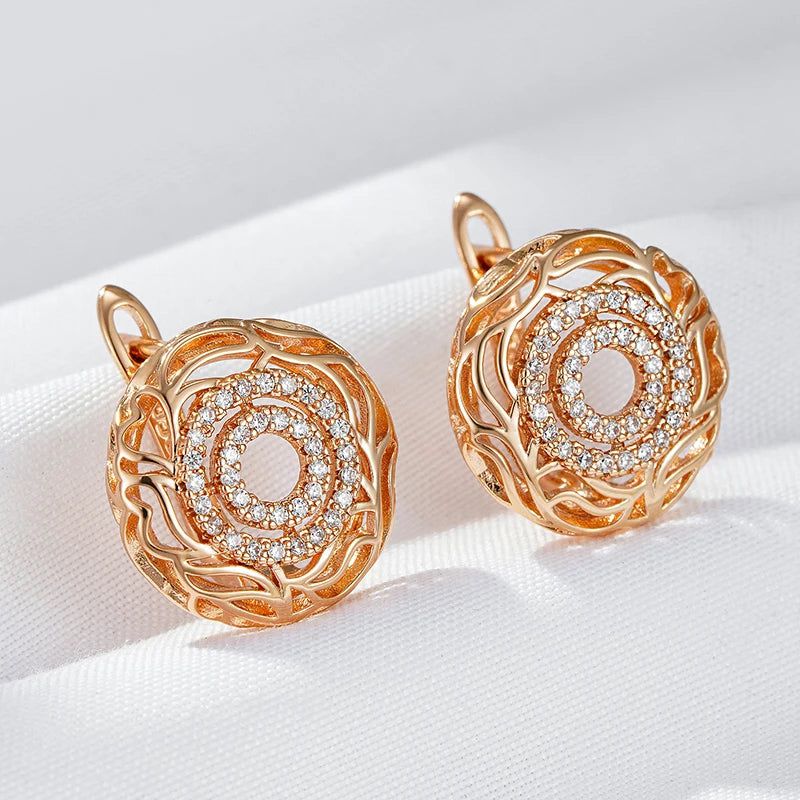 Exquisite New Vintage Geometric Drop Earrings in 585 Rose Gold with Natural Zircon