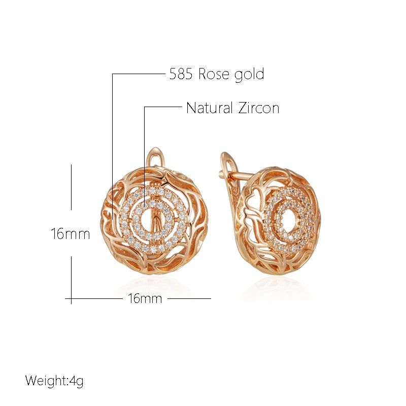 Exquisite New Vintage Geometric Drop Earrings in 585 Rose Gold with Natural Zircon