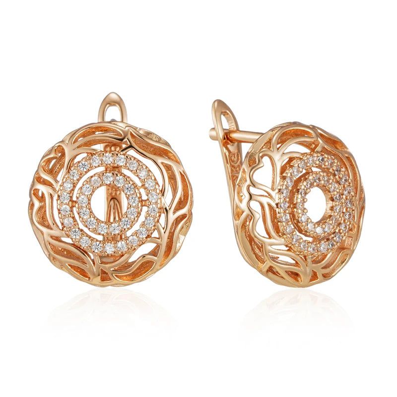 Exquisite New Vintage Geometric Drop Earrings in 585 Rose Gold with Natural Zircon