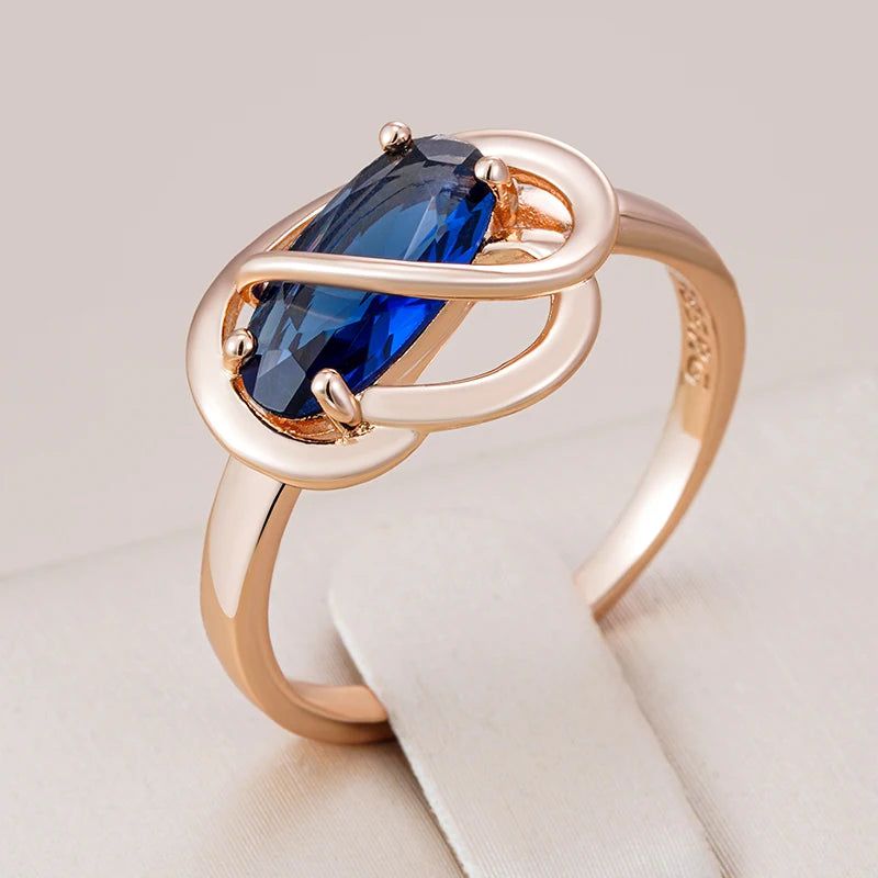 Exquisite Oval Blue Zircon Ring in Luxurious 585 Rose Gold Finish