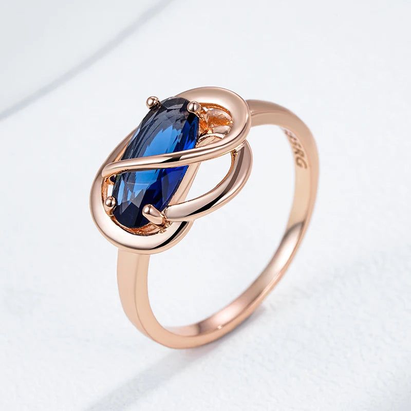 Exquisite Oval Blue Zircon Ring in Luxurious 585 Rose Gold Finish