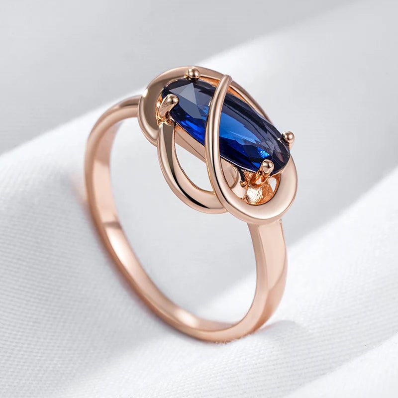 Exquisite Oval Blue Zircon Ring in Luxurious 585 Rose Gold Finish