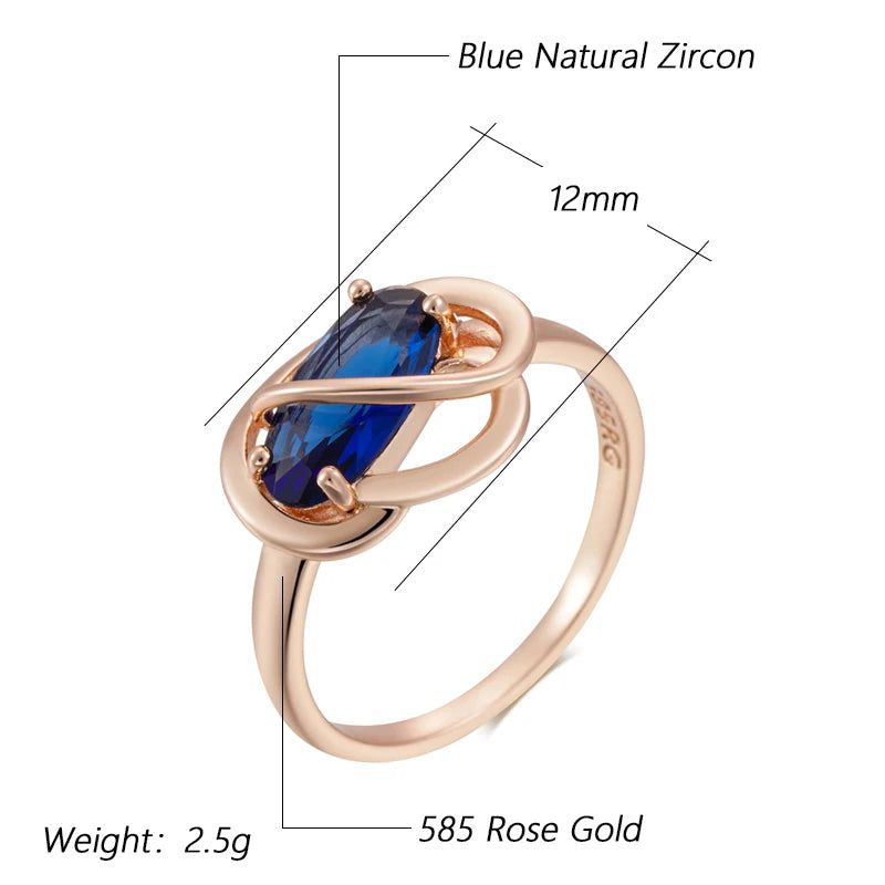 Exquisite Oval Blue Zircon Ring in Luxurious 585 Rose Gold Finish