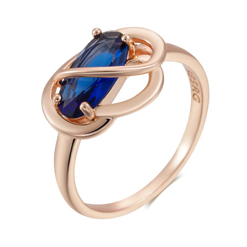 Exquisite Oval Blue Zircon Ring in Luxurious 585 Rose Gold Finish