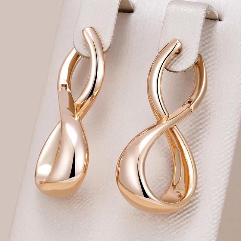 Exquisite Retro Water Drop Pendant Large Earrings in 585 Rose Gold for Fashionable Elegance