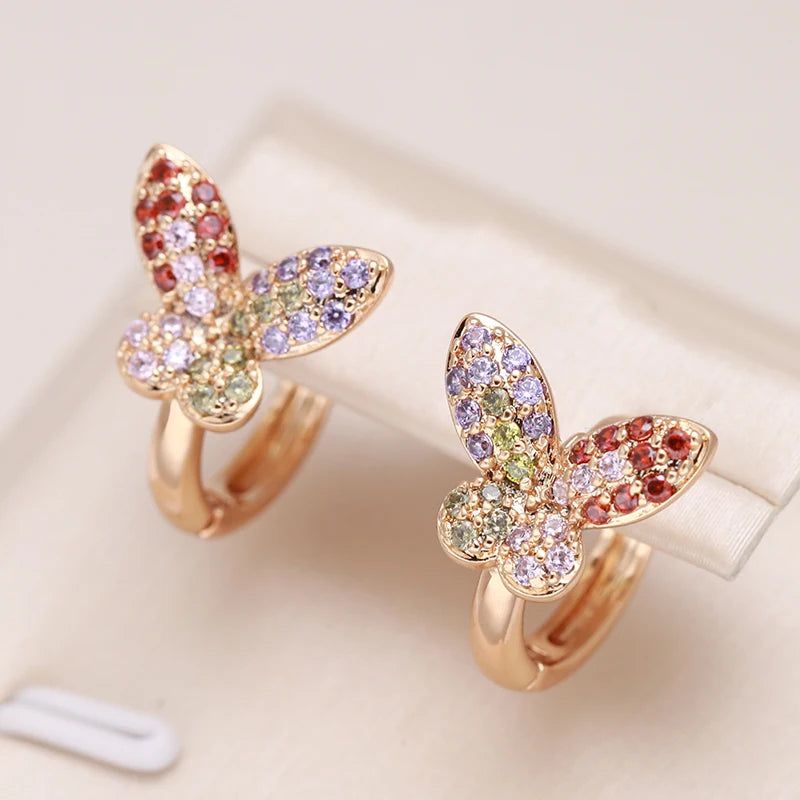 Exquisite Rose Gold Butterfly Drop Earrings with Natural Zircon - Unique Jewelry Design