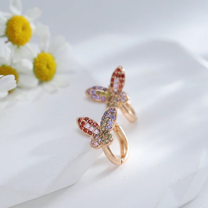 Exquisite Rose Gold Butterfly Drop Earrings with Natural Zircon - Unique Jewelry Design