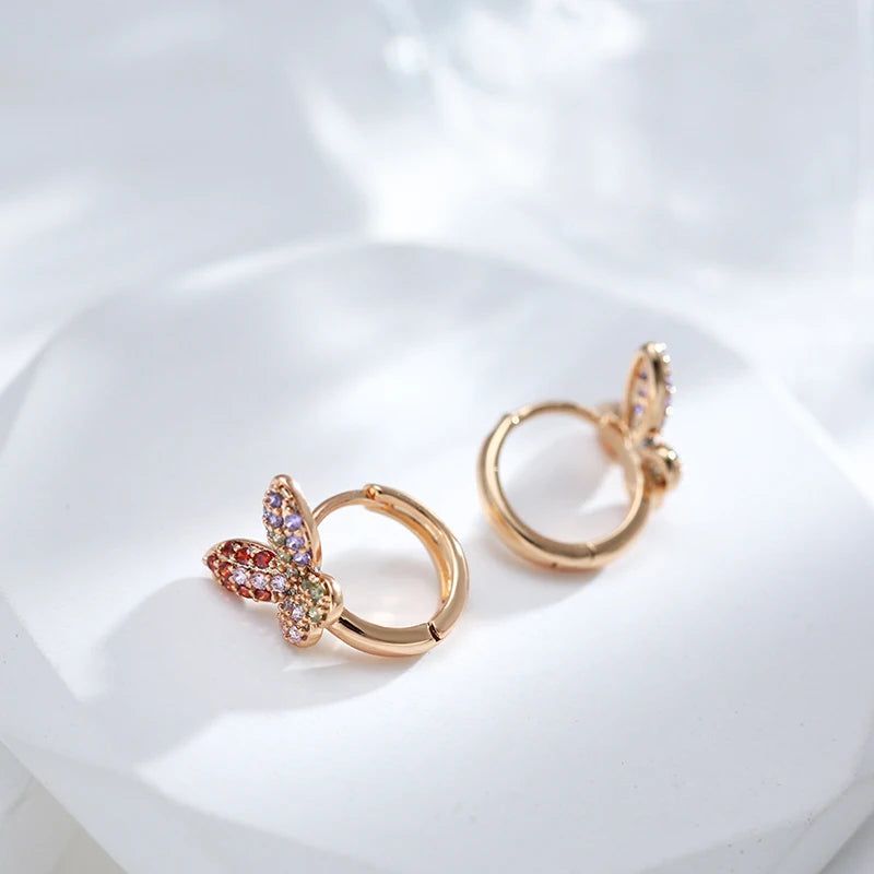 Exquisite Rose Gold Butterfly Drop Earrings with Natural Zircon - Unique Jewelry Design