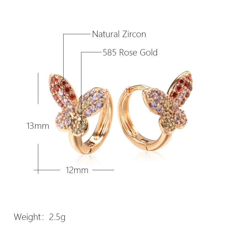 Exquisite Rose Gold Butterfly Drop Earrings with Natural Zircon - Unique Jewelry Design