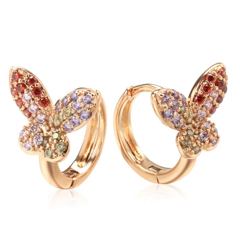 Exquisite Rose Gold Butterfly Drop Earrings with Natural Zircon - Unique Jewelry Design