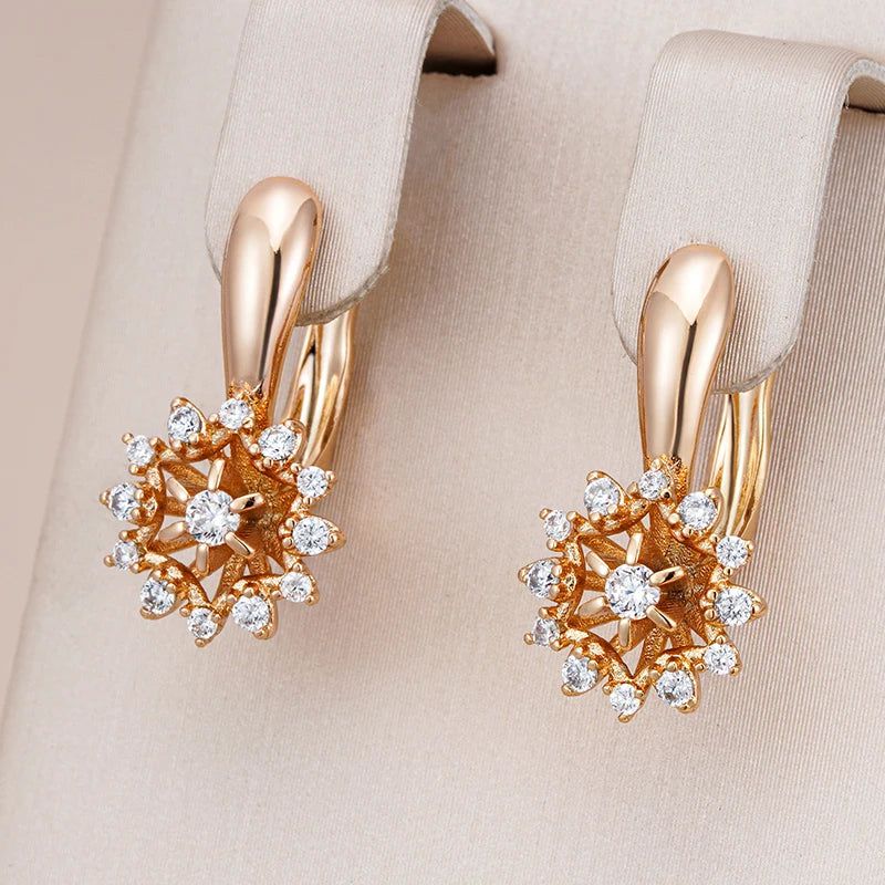 Exquisite Rose Gold Crystal Flower Drop Earrings with Natural Zircon Accents