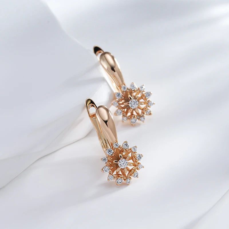 Exquisite Rose Gold Crystal Flower Drop Earrings with Natural Zircon Accents