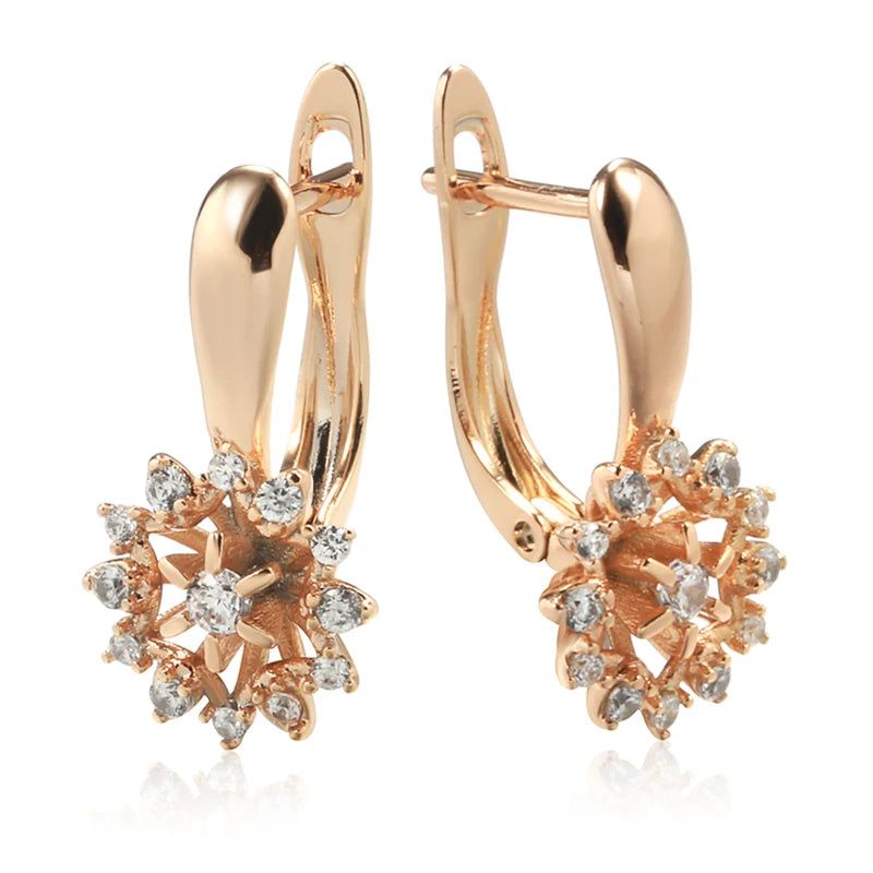 Exquisite Rose Gold Crystal Flower Drop Earrings with Natural Zircon Accents