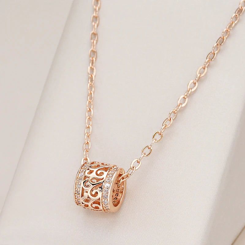 Exquisite Rose Gold Floral Pendant Necklace with Natural Zircon Inlay