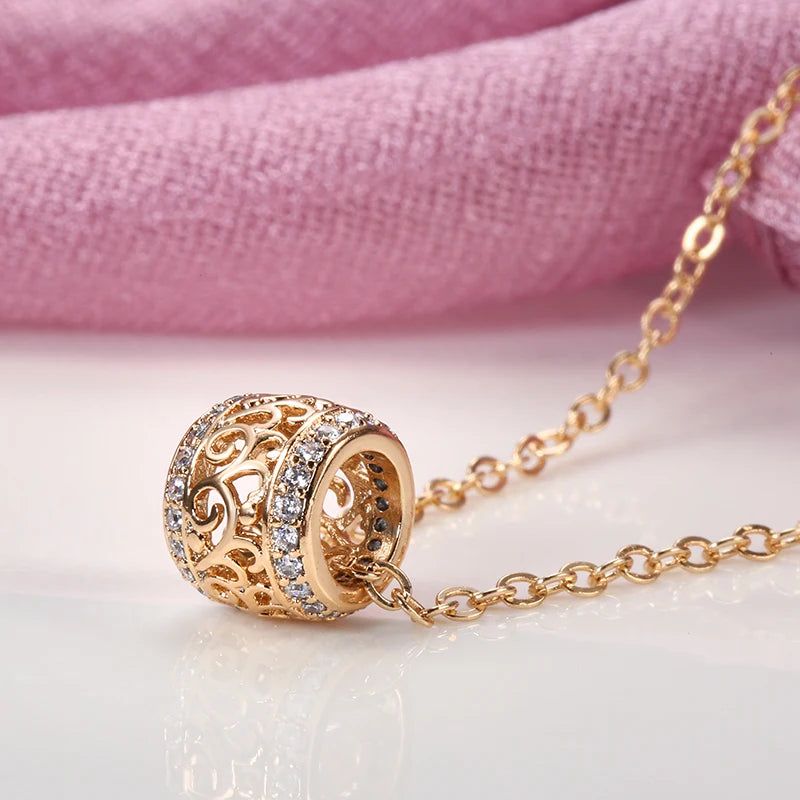 Exquisite Rose Gold Floral Pendant Necklace with Natural Zircon Inlay