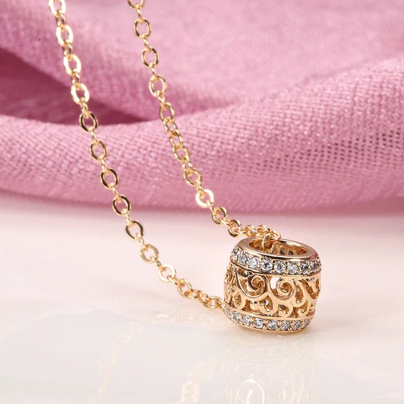 Exquisite Rose Gold Floral Pendant Necklace with Natural Zircon Inlay