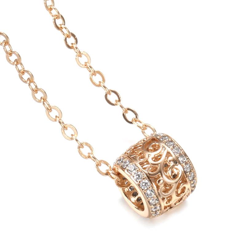 Exquisite Rose Gold Floral Pendant Necklace with Natural Zircon Inlay