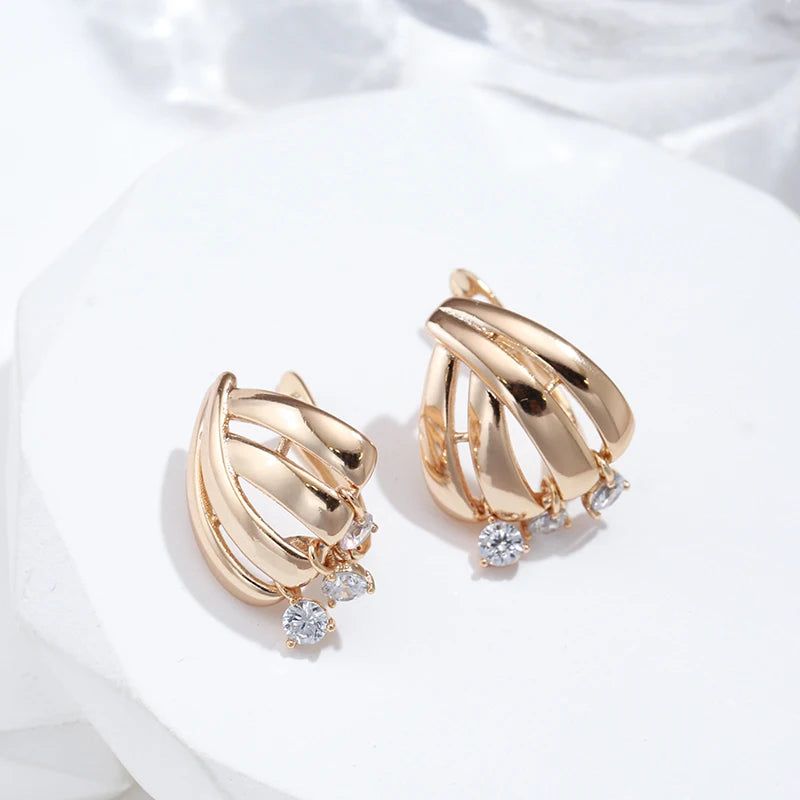 Exquisite Rose Gold Geometric Drop Earrings with Natural Zircon for Romantic Occasions