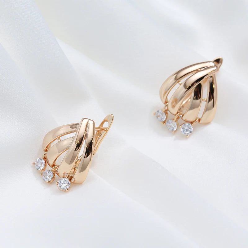 Exquisite Rose Gold Geometric Drop Earrings with Natural Zircon for Romantic Occasions